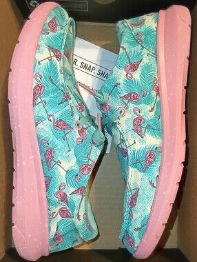 Ariat Flamingo Print Slip-On Flats in Teal & Pink Sz 10